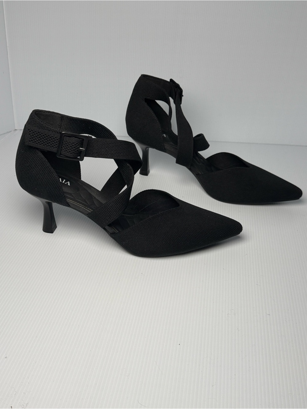 VIVAIA Black Pointed-Toe Buckle Double Strap Heel Pumps Minimal Office US 9 40